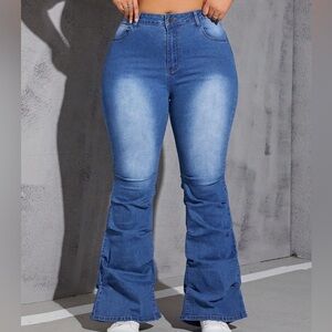 Women's Denim Bell Long Pants Fashion Wide Leg Curvy Fit Bell Bottom